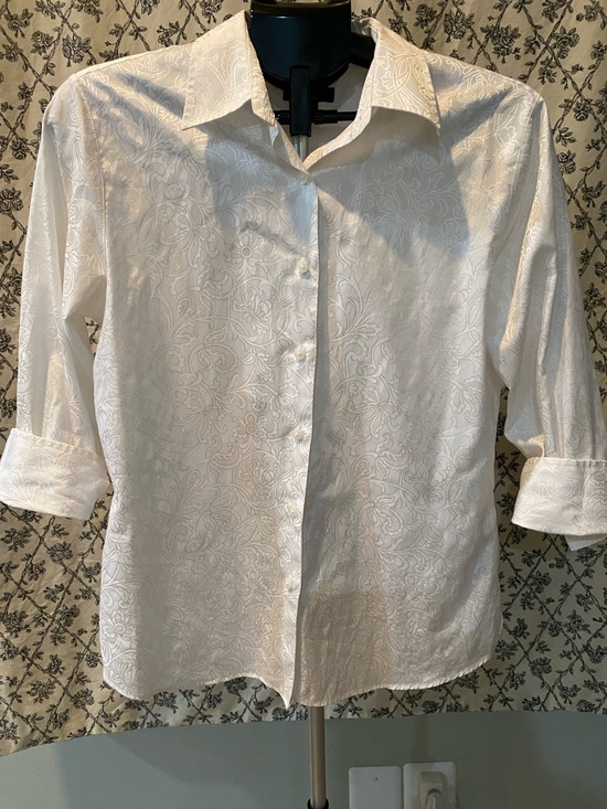 Westbound Tops - Westbound White Floral Jacquard Button-Down Shirt